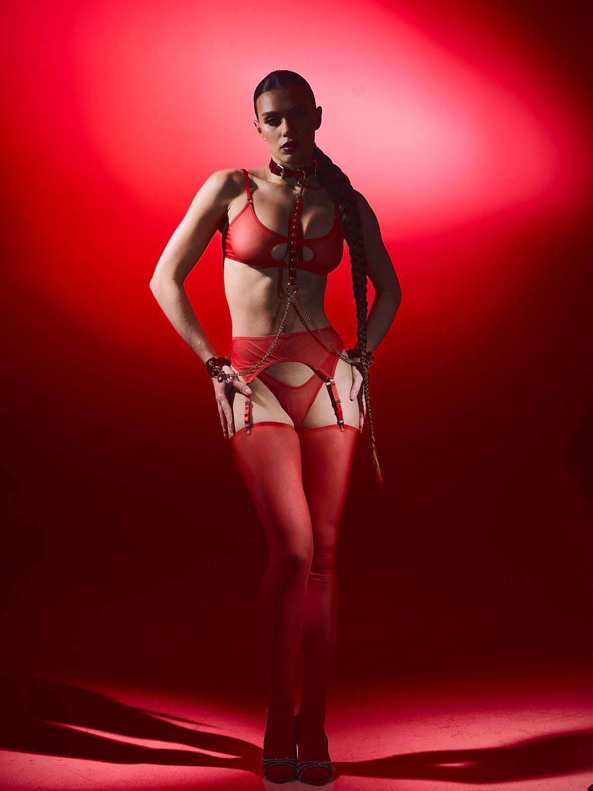 Salma Red Mesh Lingerie Set