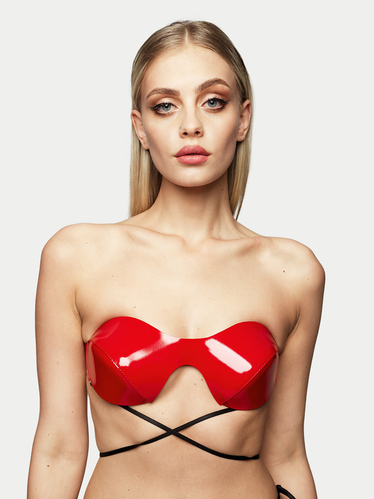 Amina Leather Bra in Red