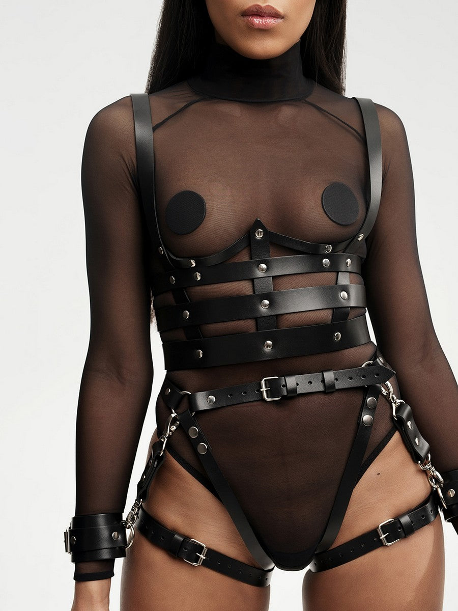 Amore Leather Harness and Garters Set